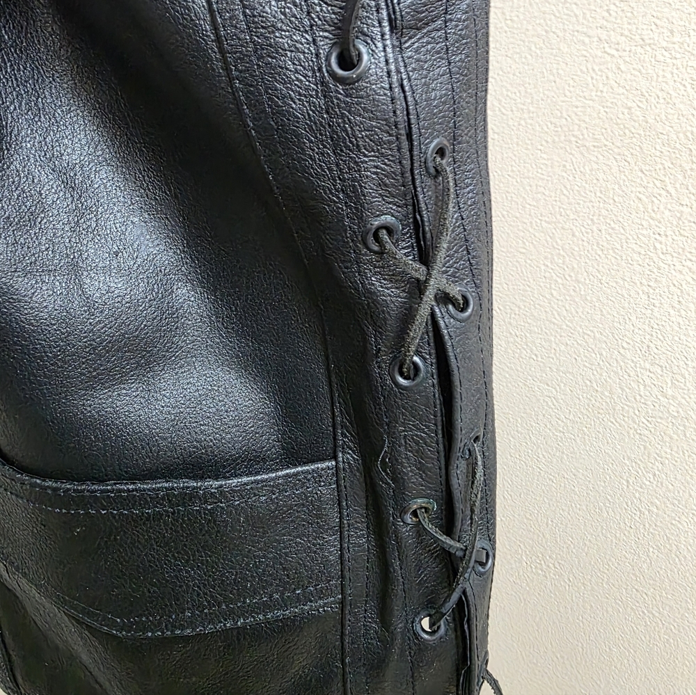 Black Leather Biker Vest Sz 48 - Picture 5 of 11
